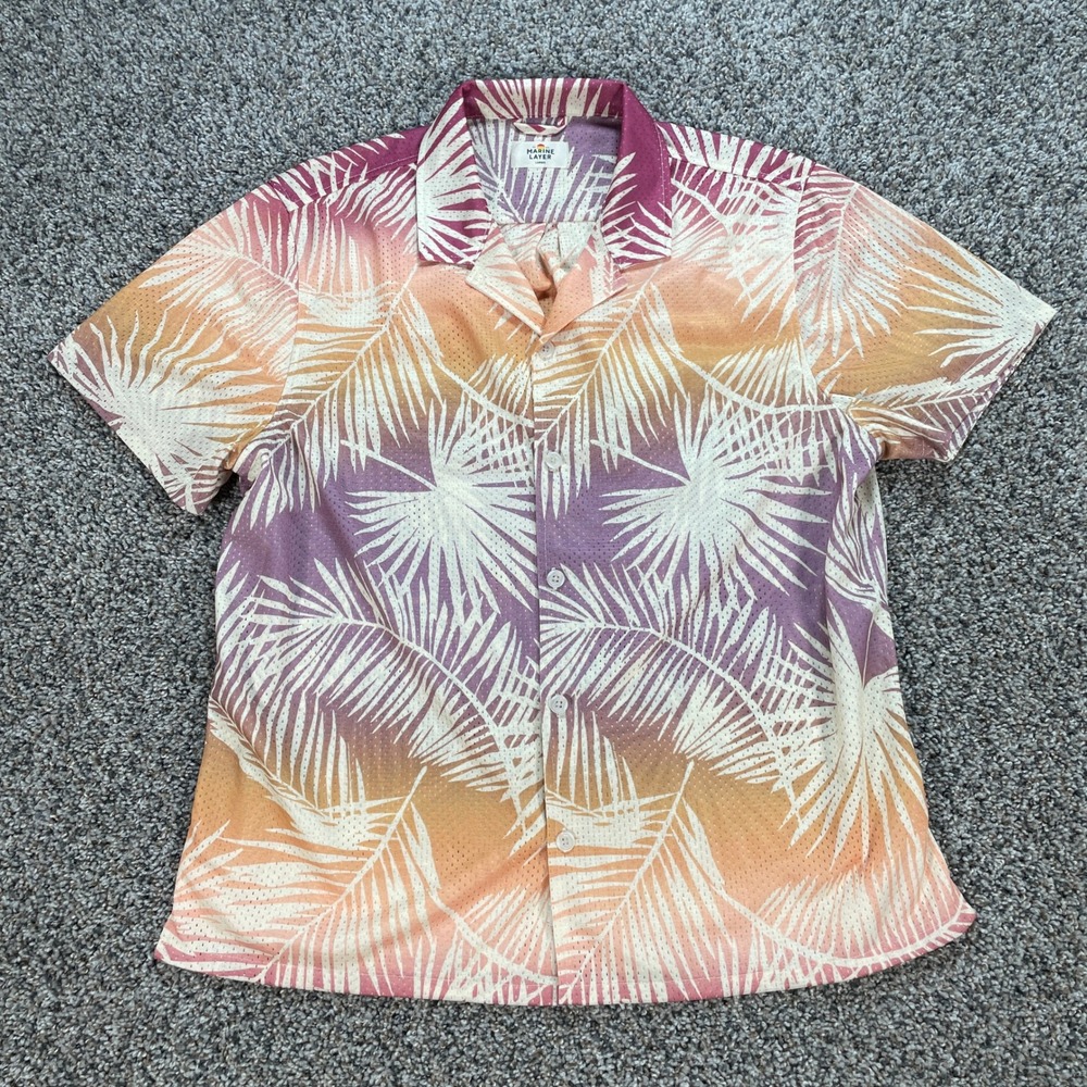 Marine Layer Men's Large Mesh Camp Shirt Sunset Palm Print Summer 2024 17521